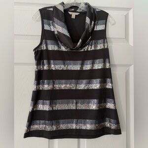 Laura Ashley Sleeveless Cowl neck Sequined Top black gray size small